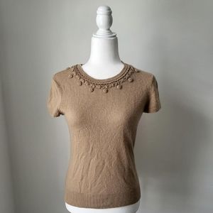 Vintage Ann Taylor cashmere light brown/tan top with detailed neckline size M
